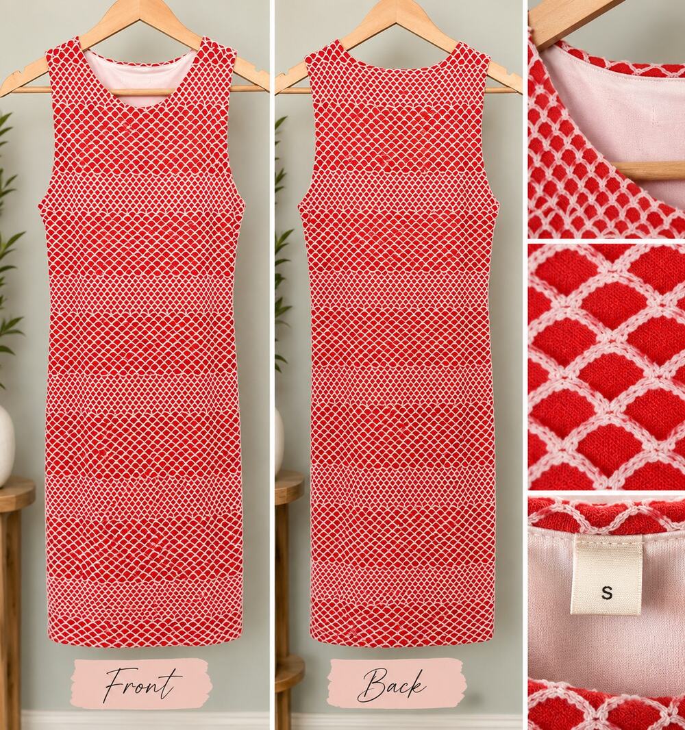 Orange & White Textured Sleeveless Mini Dress Size Small